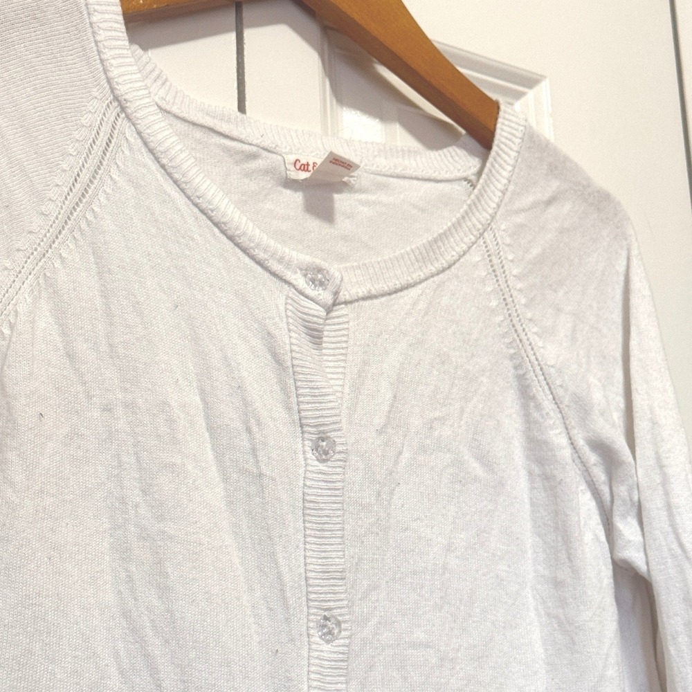 Cat & Jack Girls White Button Front Cardigan Sweater XL 14-16 Clear Buttons